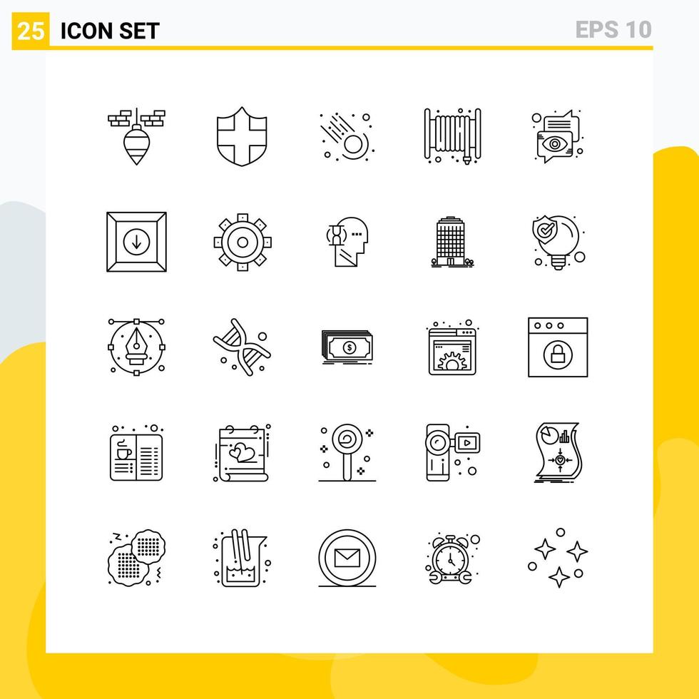 25 User Interface Line Pack of modern Signs and Symbols of eye chat meteor bubble fire Editable Vector Design Elements