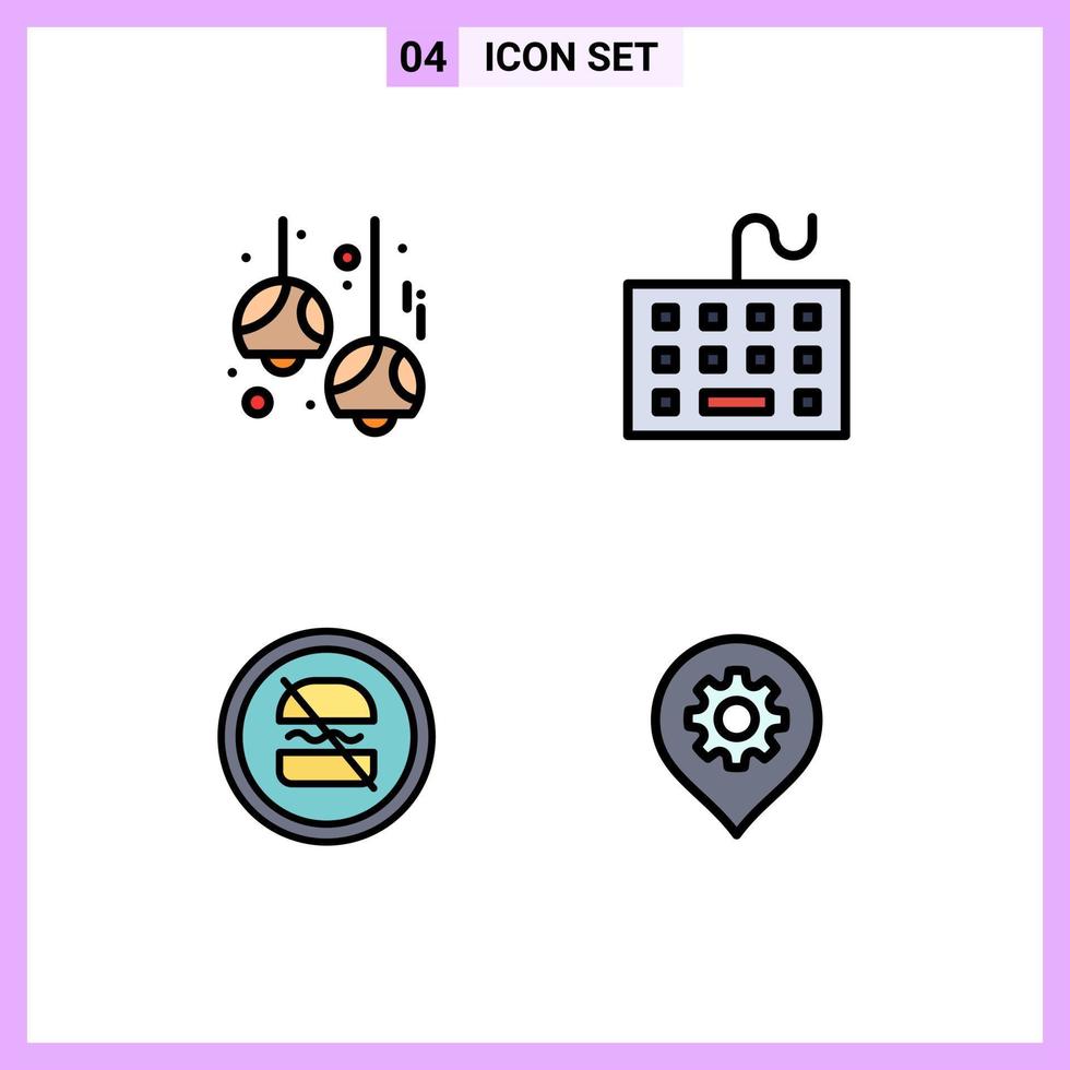 Editable Vector Line Pack of 4 Simple Filledline Flat Colors of bulb keyboard lamps devices banned Editable Vector Design Elements