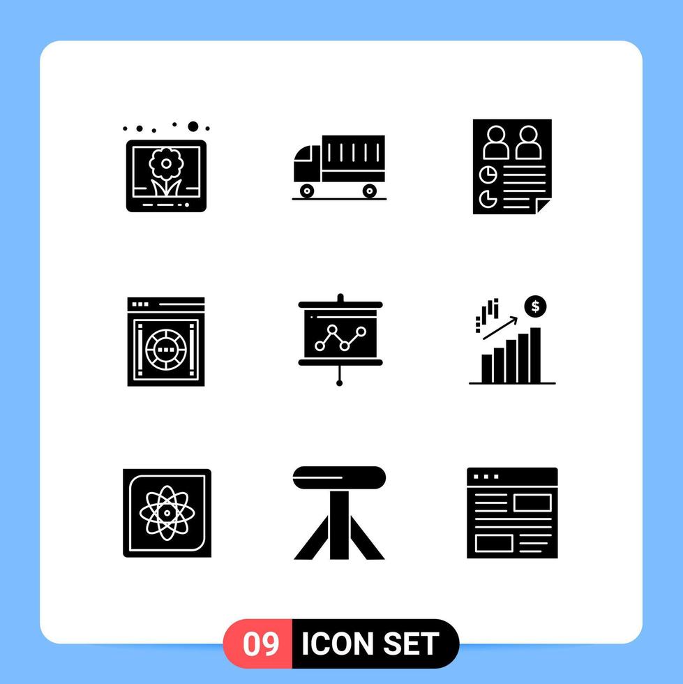 Set of 9 Commercial Solid Glyphs pack for safety safe data internet users Editable Vector Design Elements