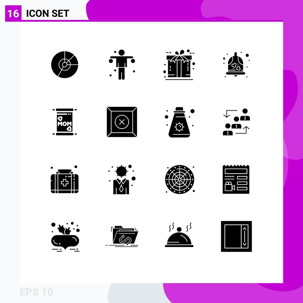 Set of 16 Vector Solid Glyphs on Grid for wedding bell exercise present free Editable Vector Design Elements