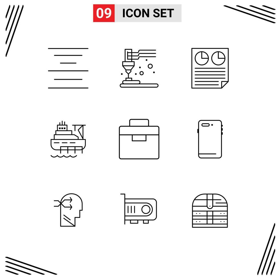 Set of 9 Vector Outlines on Grid for equipment construction document cargo ship Editable Vector Design Elements