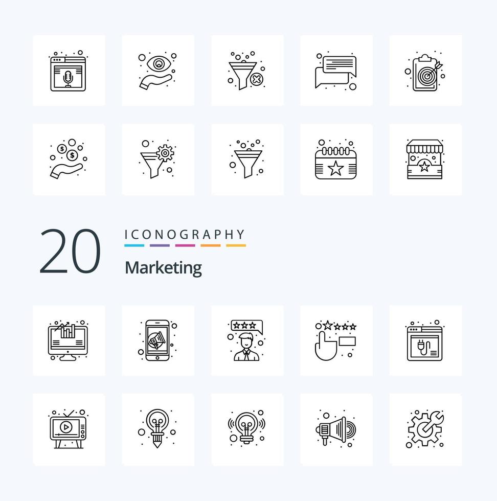 20 Marketing Line icon Pack like website plugin feedback internet feedback vector