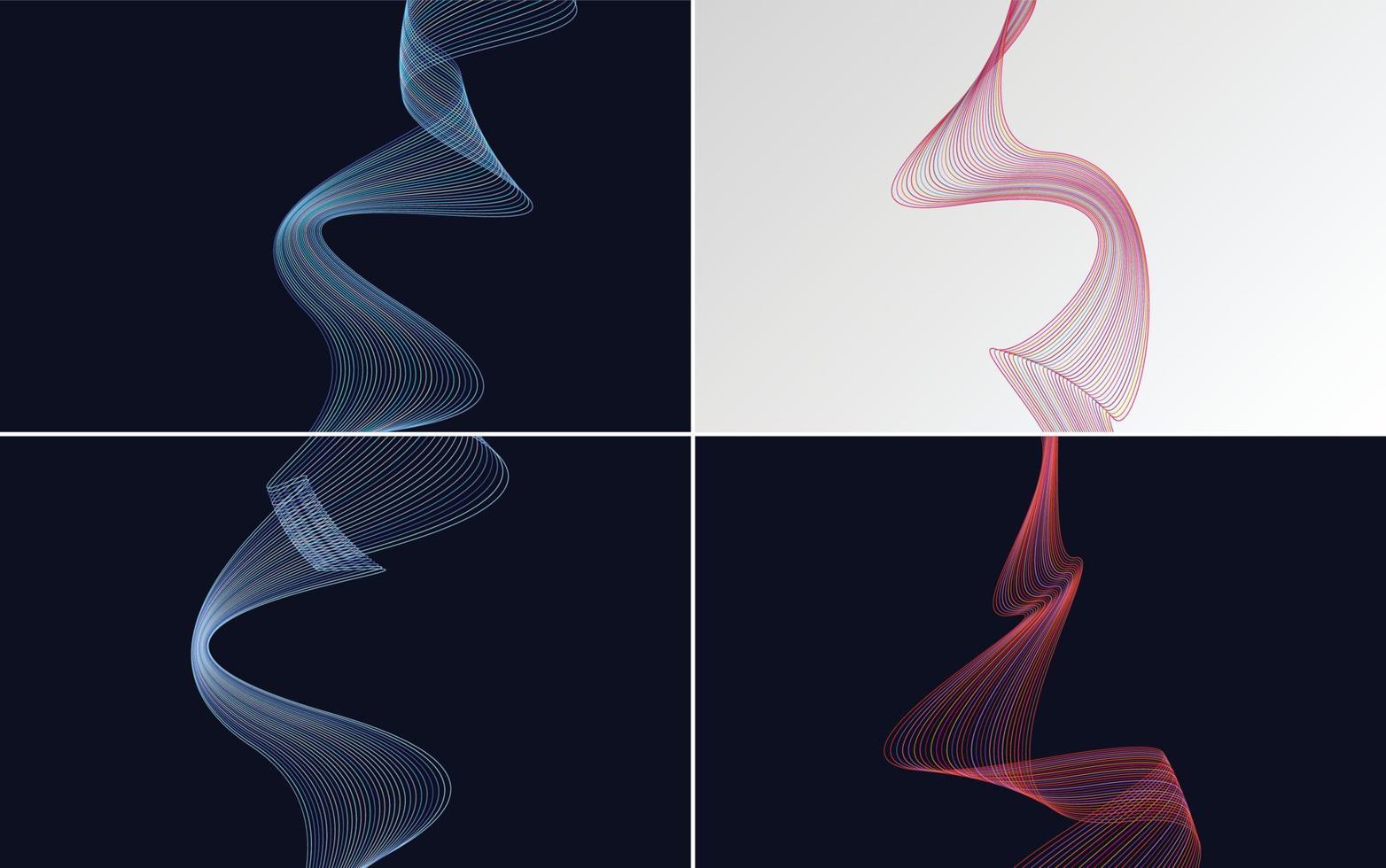 Set of 4 geometric wave pattern background Abstract waving line vector