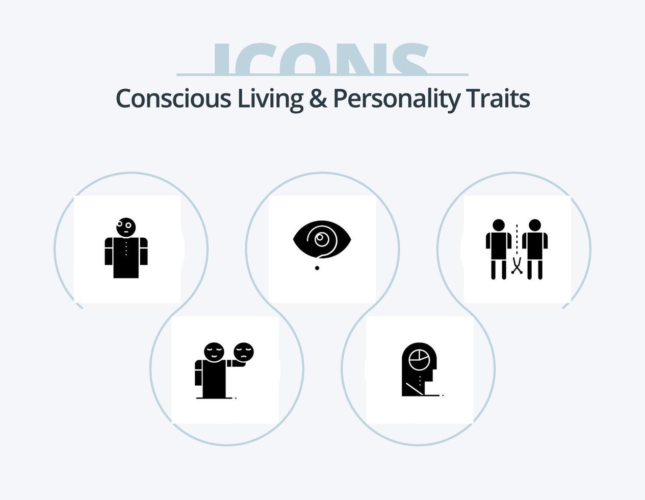 Concious Living And Personality Traits Glyph Icon Pack 5 Icon Design. family. knowledge. arms. eye. curious vector