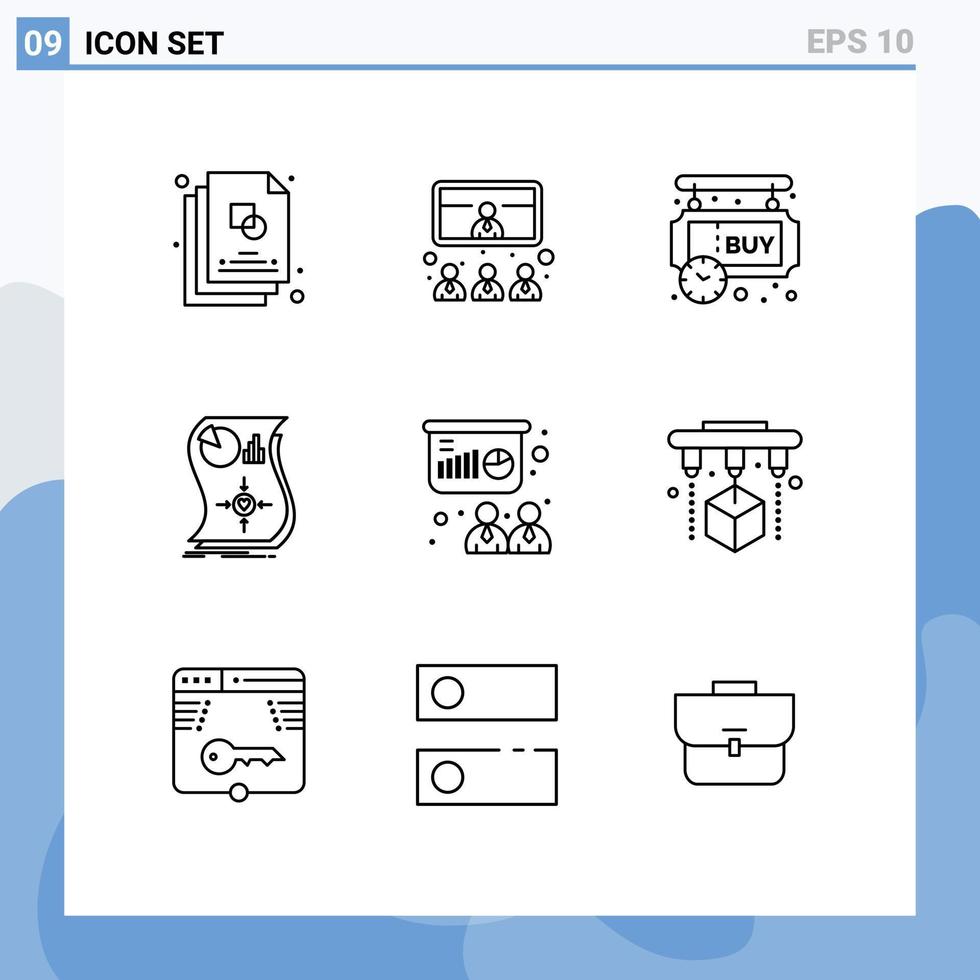 9 User Interface Outline Pack of modern Signs and Symbols of response love video estimation shopping Editable Vector Design Elements