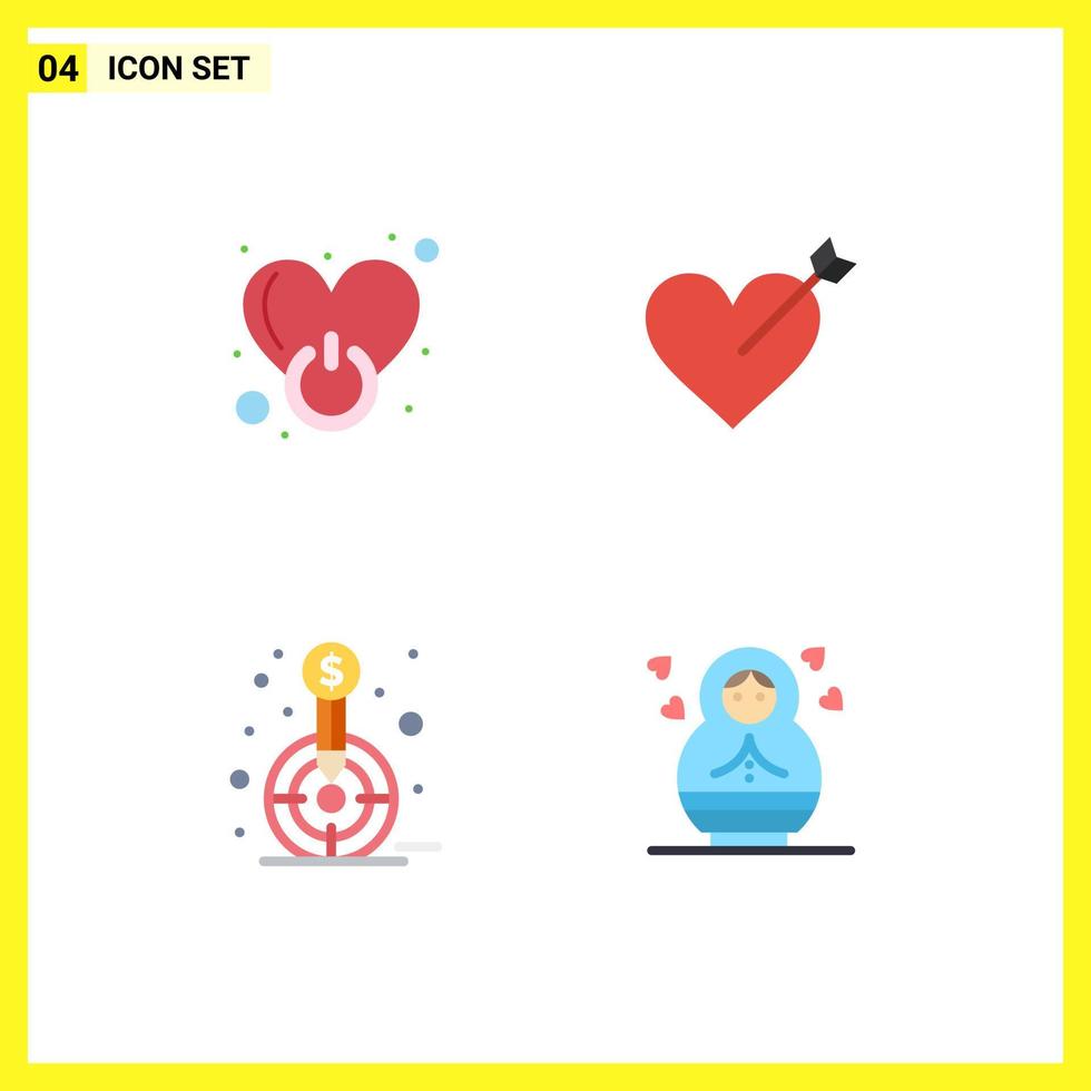 4 Thematic Vector Flat Icons and Editable Symbols of off financial sign heart goal Editable Vector Design Elements