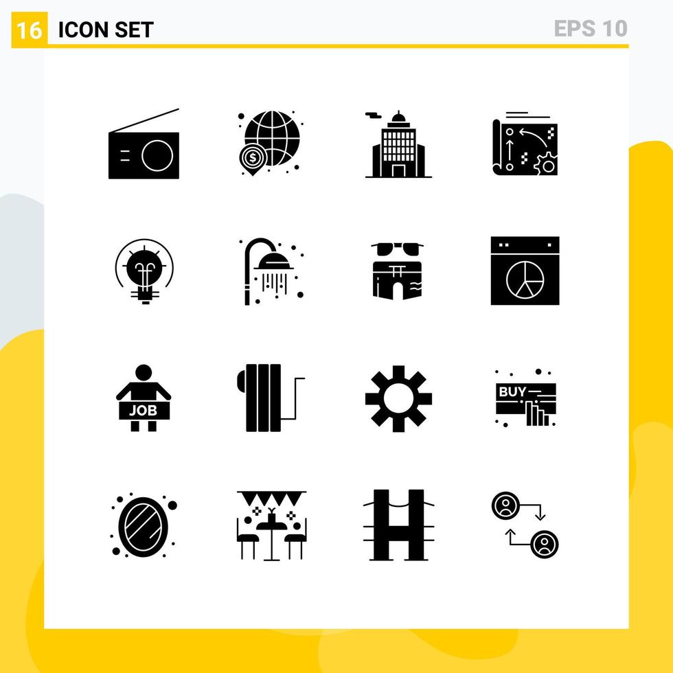 Pack of 16 creative Solid Glyphs of api setting world automation museum Editable Vector Design Elements