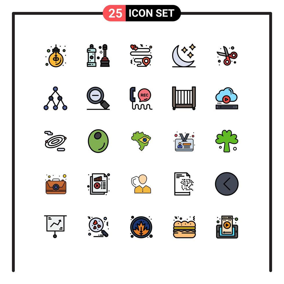25 Universal Filled line Flat Colors Set for Web and Mobile Applications cut weather tool stars moon Editable Vector Design Elements