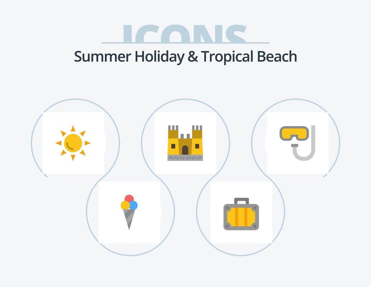 Beach Flat Icon Pack 5 Icon Design. . snorkeling. shinning. goggles. sand castle vector