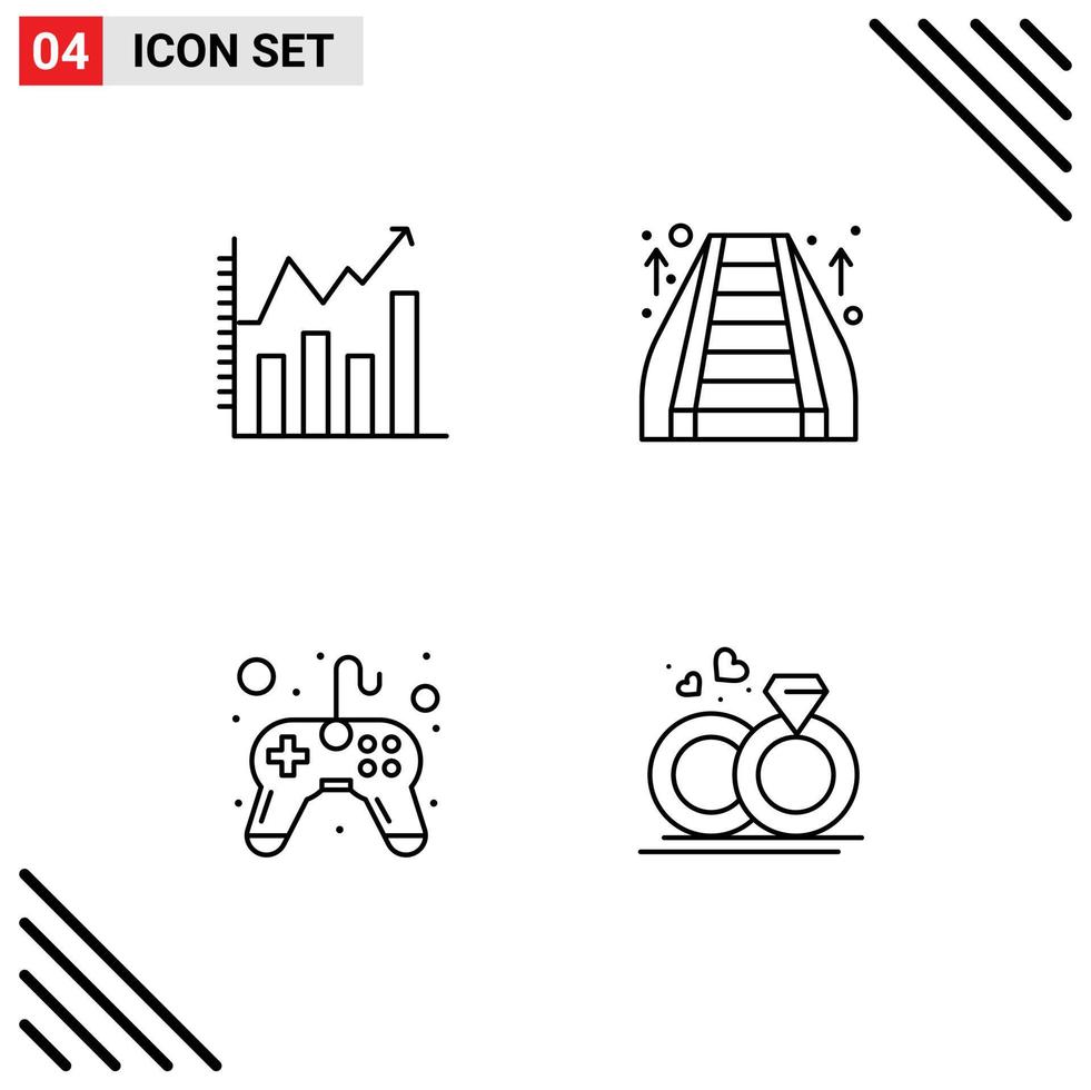 Line Pack of 4 Universal Symbols of analysis controller chart staircase video game Editable Vector Design Elements