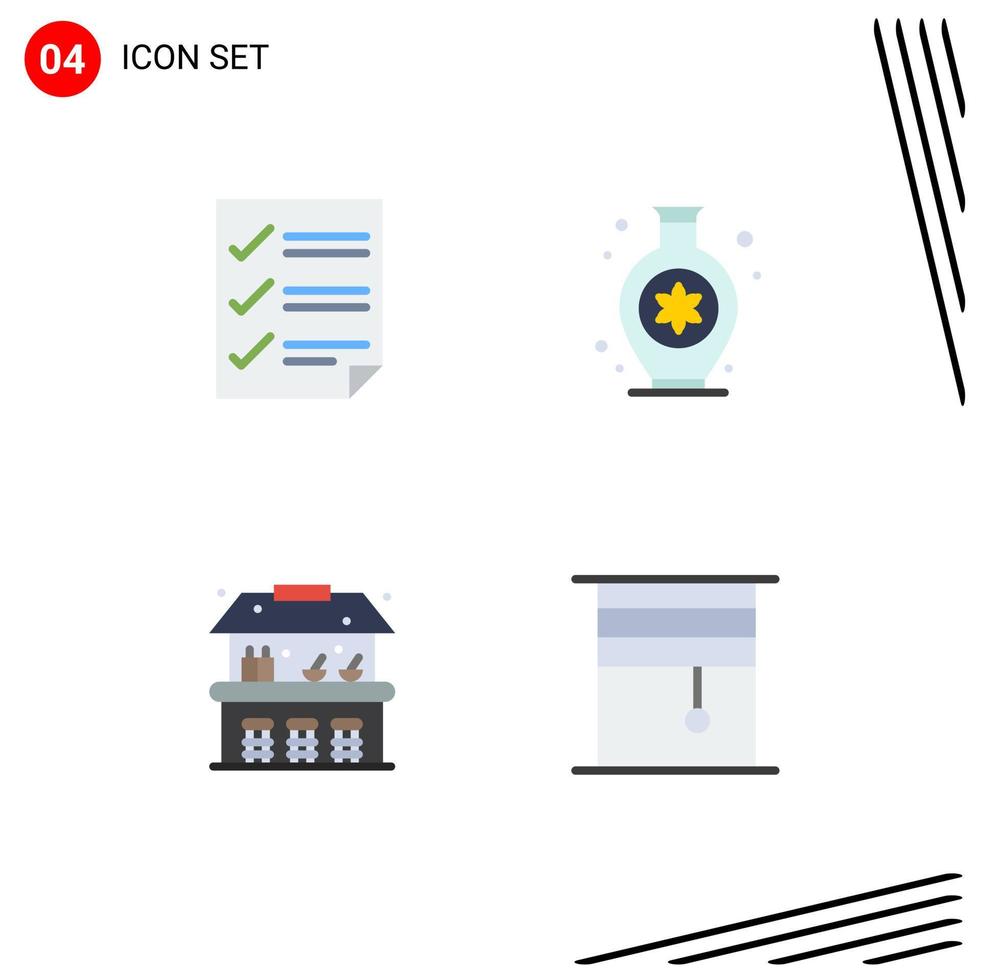 paquete de 4 iconos planos creativos de marcas de verificación página de agua pasatiempos cortina elementos de diseño vectorial editables vector