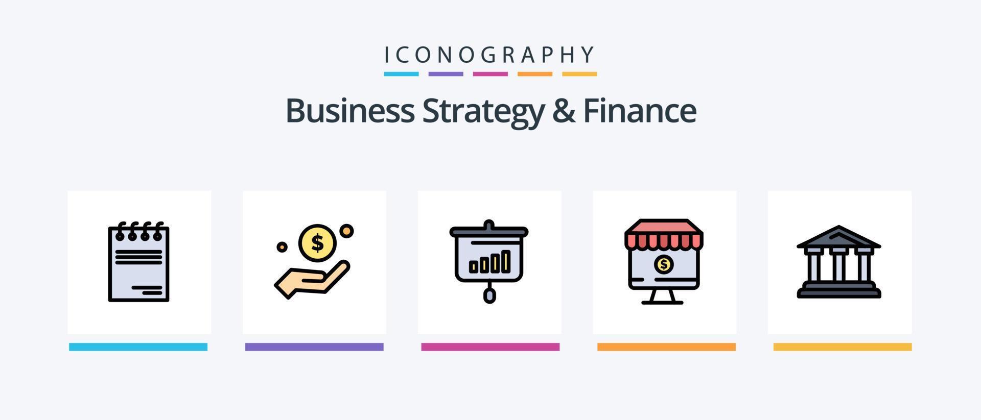 la estrategia comercial y la línea de finanzas llenaron un paquete de 5 íconos que incluye la cita. euros portafolio. maletín. diseño de iconos creativos vector