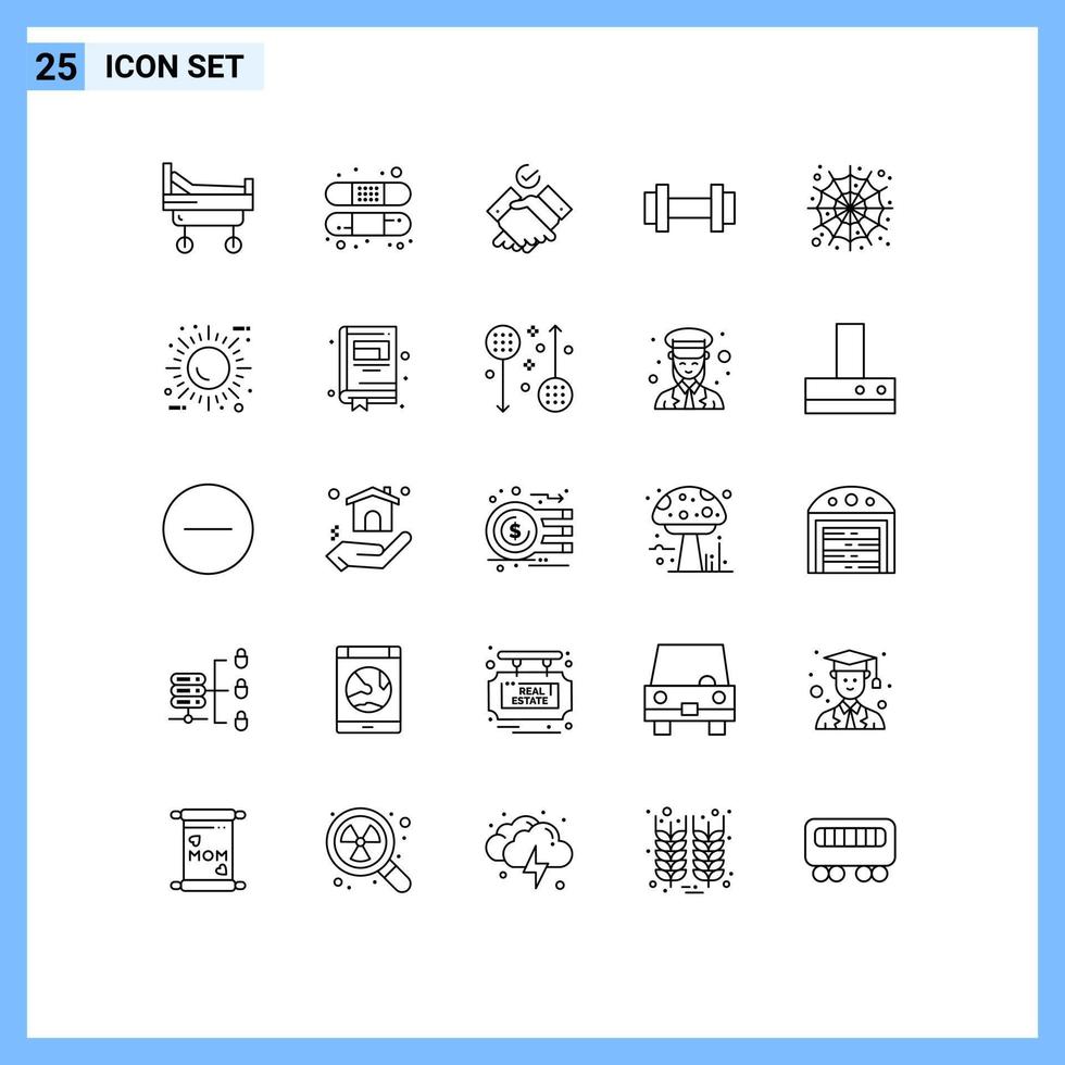 Stock Vector Icon Pack of 25 Line Signs and Symbols for scary spider themes halloween training Editable Vector Design Elements