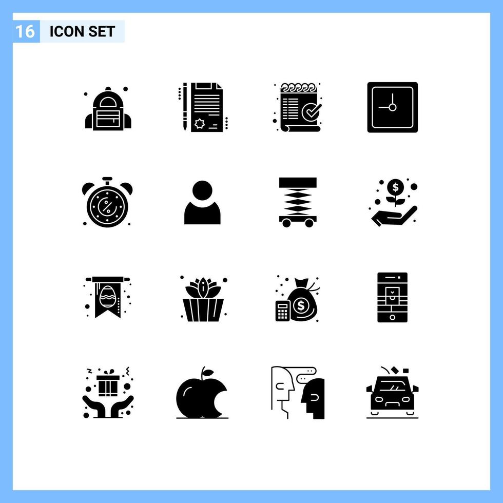 Editable Vector Line Pack of 16 Simple Solid Glyphs of discount time list discount date Editable Vector Design Elements