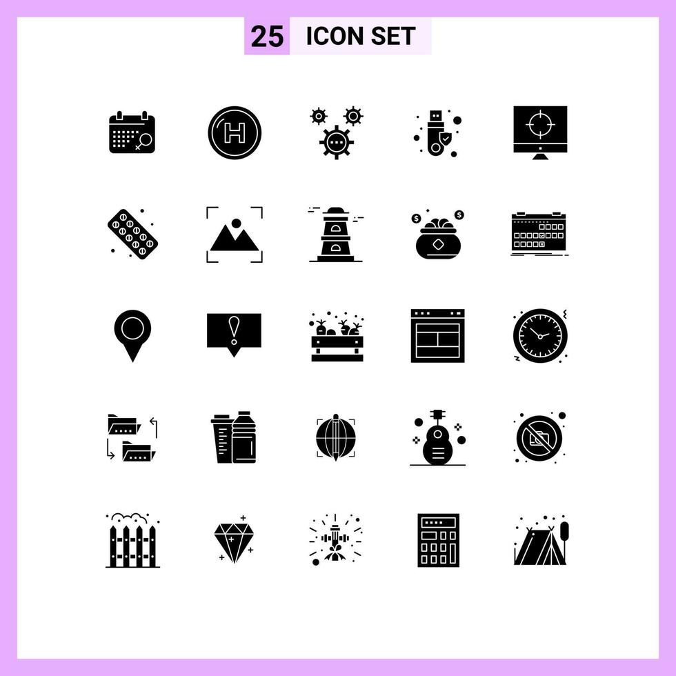 Pack of 25 Modern Solid Glyphs Signs and Symbols for Web Print Media such as business token coding signature programing Editable Vector Design Elements