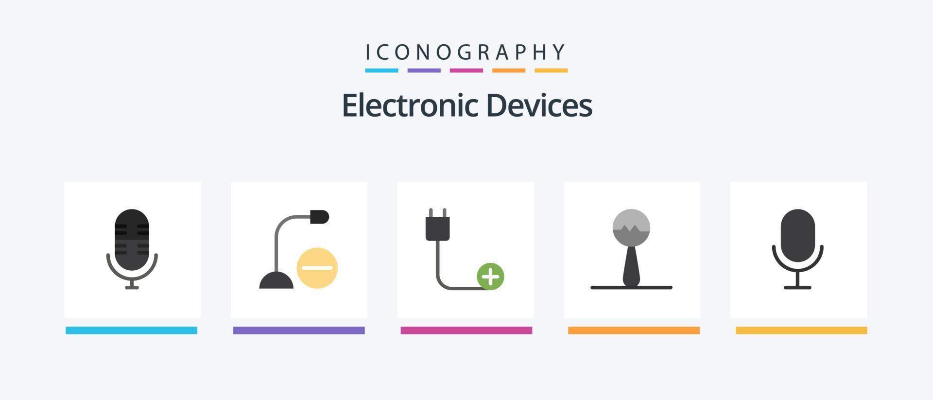 paquete de iconos flat 5 de dispositivos que incluye micrófono. música. agregar. maracas hardware. diseño de iconos creativos vector