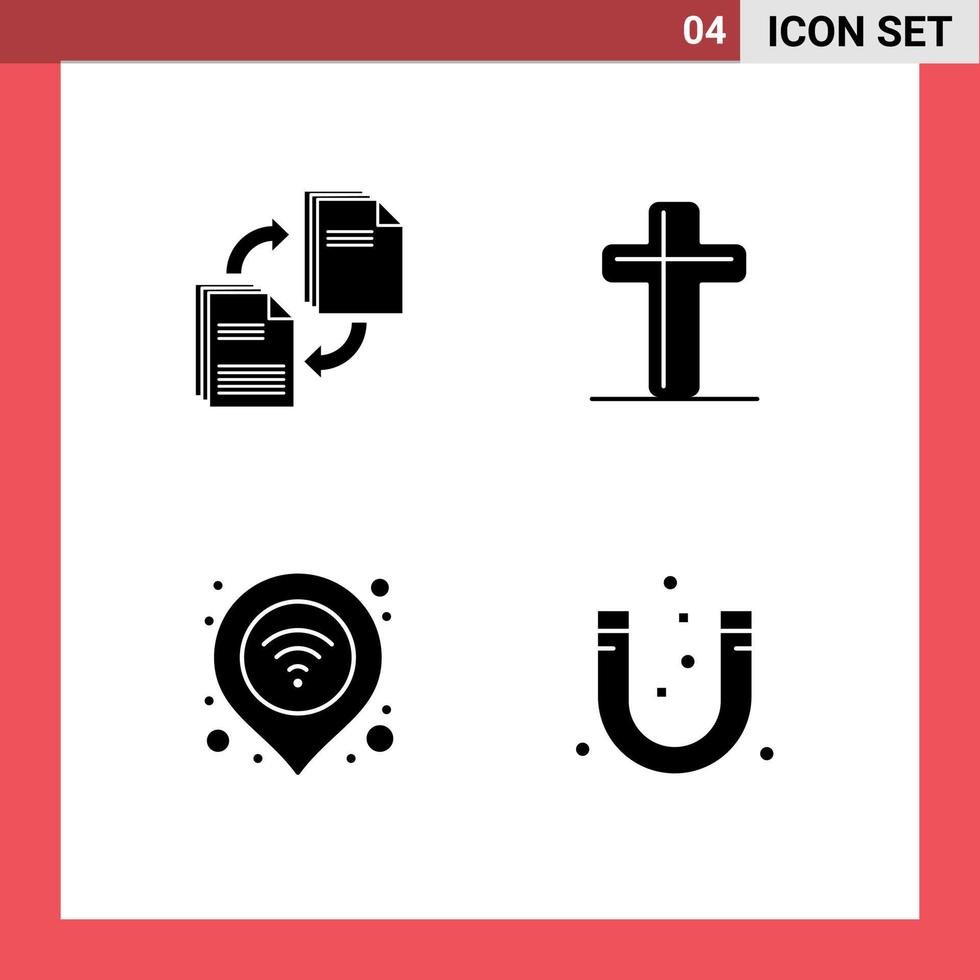 Set of 4 Vector Solid Glyphs on Grid for sharing internet document christian pin Editable Vector Design Elements