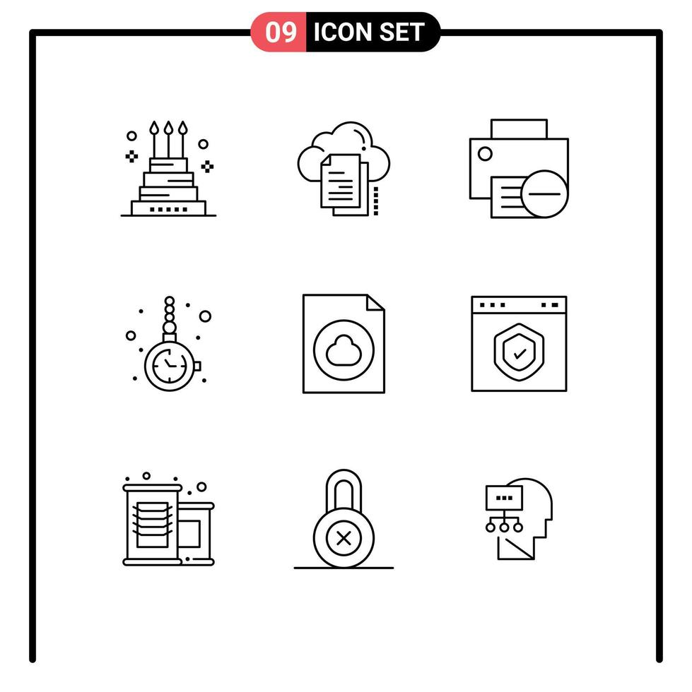 Group of 9 Modern Outlines Set for fashion accessorize cloud printer gadget Editable Vector Design Elements