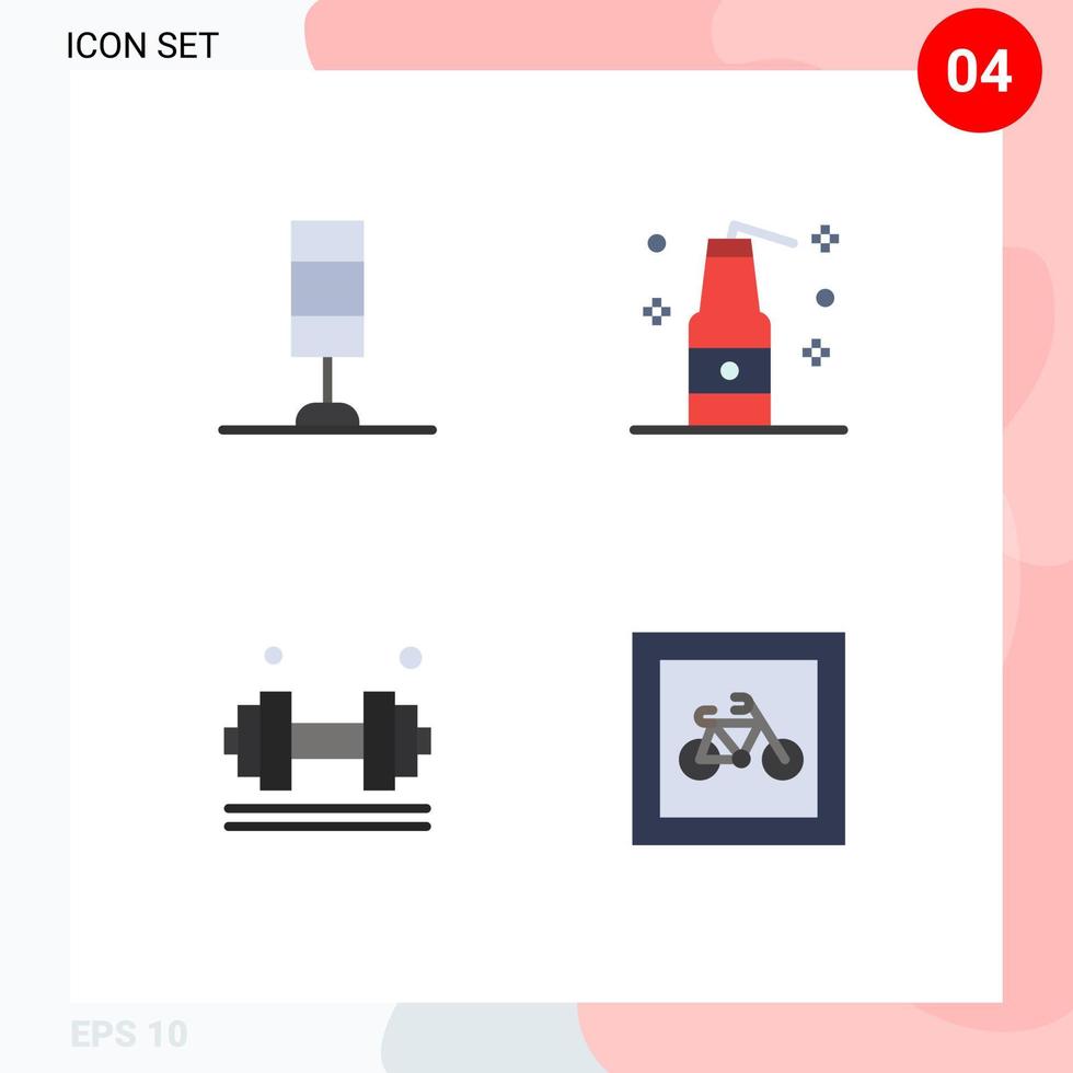 Pictogram Set of 4 Simple Flat Icons of interior exercise bomb weapons weight lifter Editable Vector Design Elements