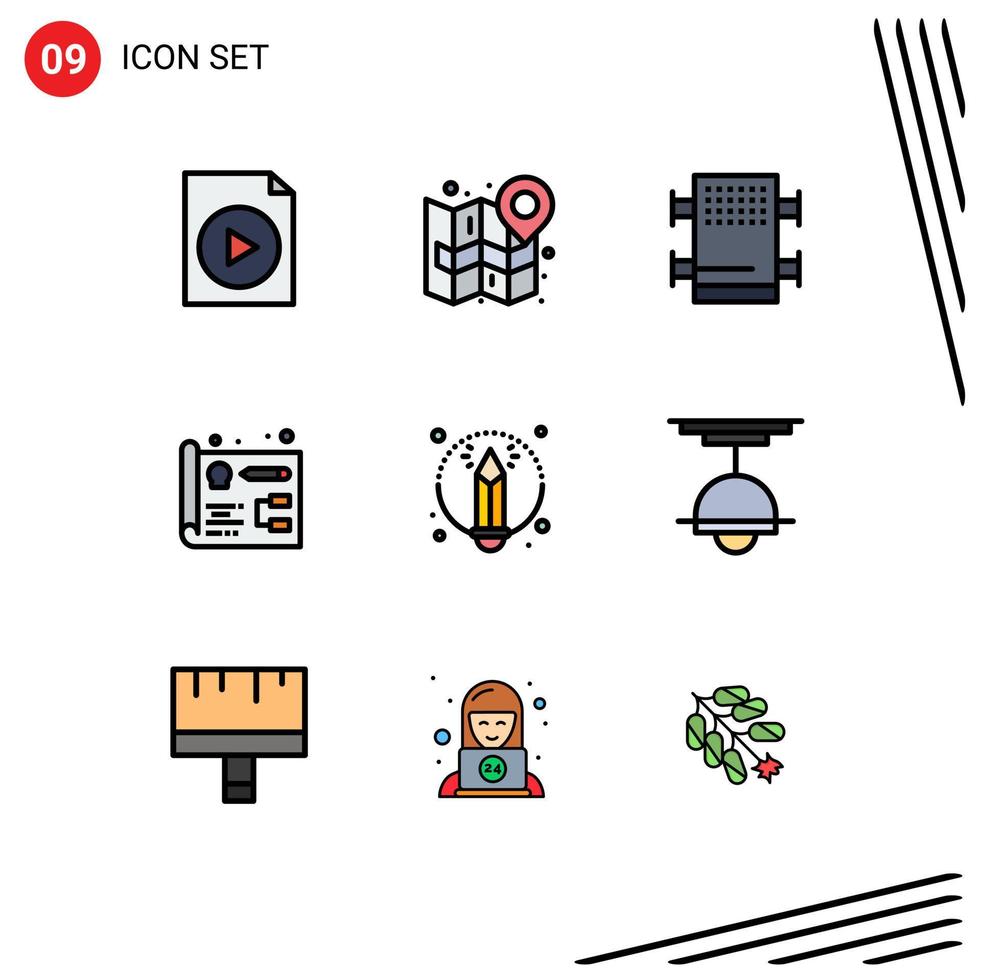 Pack of 9 Modern Filledline Flat Colors Signs and Symbols for Web Print Media such as decor art rack creative development Editable Vector Design Elements