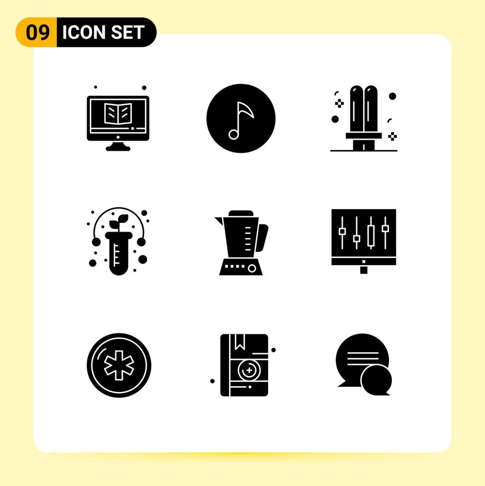 Set of 9 Modern UI Icons Symbols Signs for blender test bulb plant light Editable Vector Design Elements