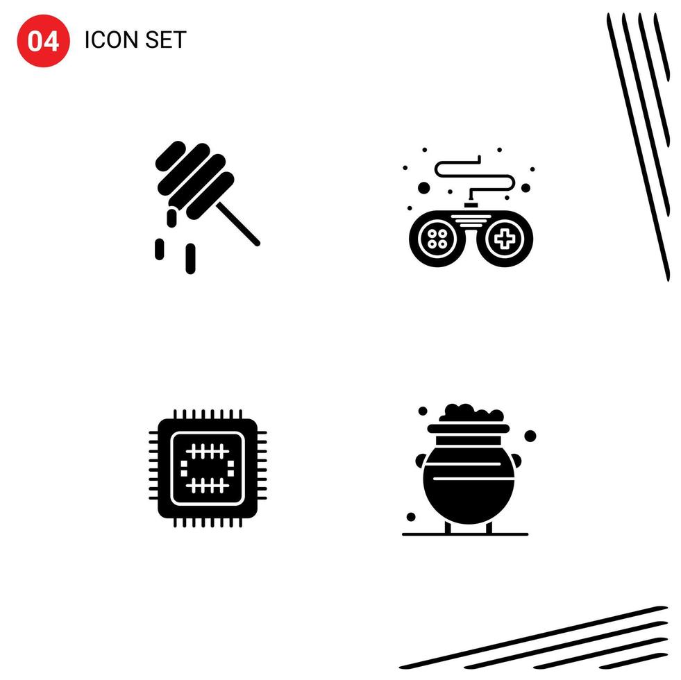 Modern Set of 4 Solid Glyphs Pictograph of bee cpu controller system gold Editable Vector Design Elements