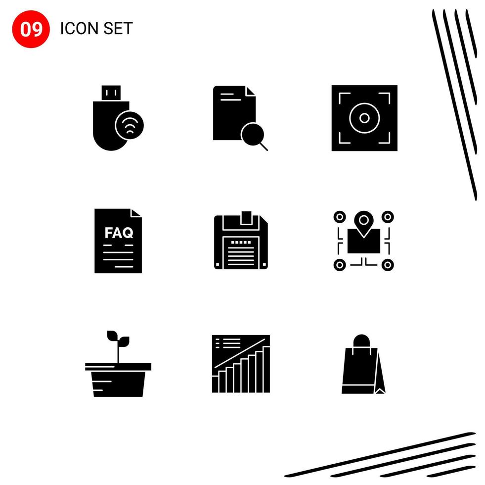 User Interface Pack of 9 Basic Solid Glyphs of floppy help document file contact Editable Vector Design Elements