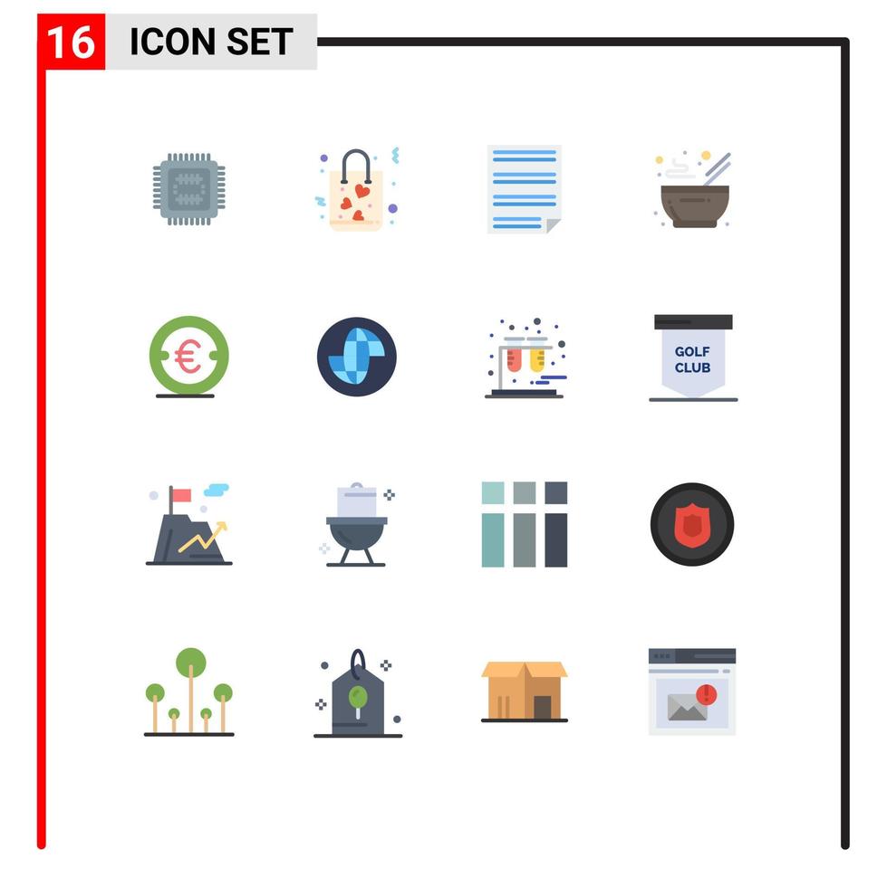 Universal Icon Symbols Group of 16 Modern Flat Colors of coin kitchen data food report Editable Pack of Creative Vector Design Elements