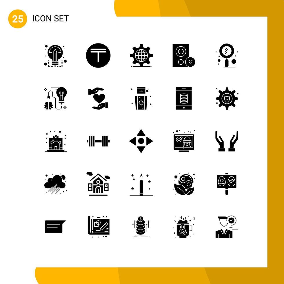 25 Universal Solid Glyph Signs Symbols of quest hardware gear gadget computers Editable Vector Design Elements