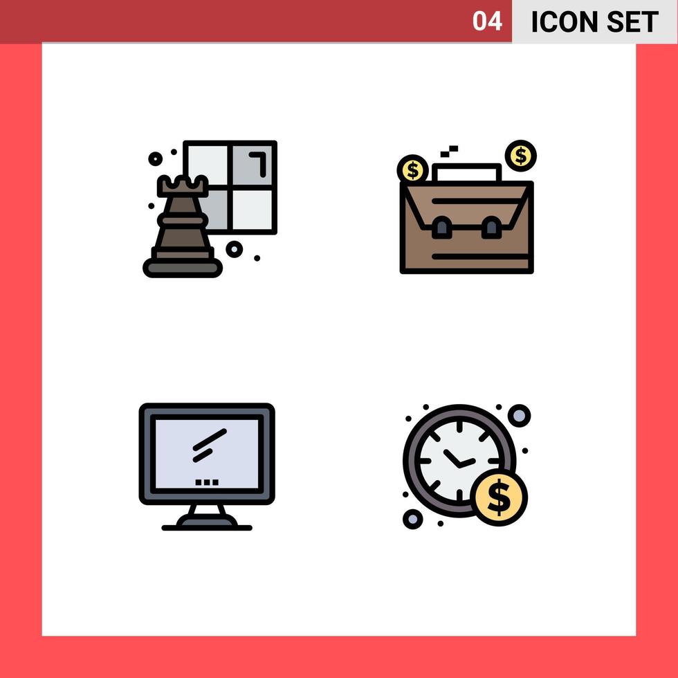 Pictogram Set of 4 Simple Filledline Flat Colors of chess device bag dollar pc Editable Vector Design Elements
