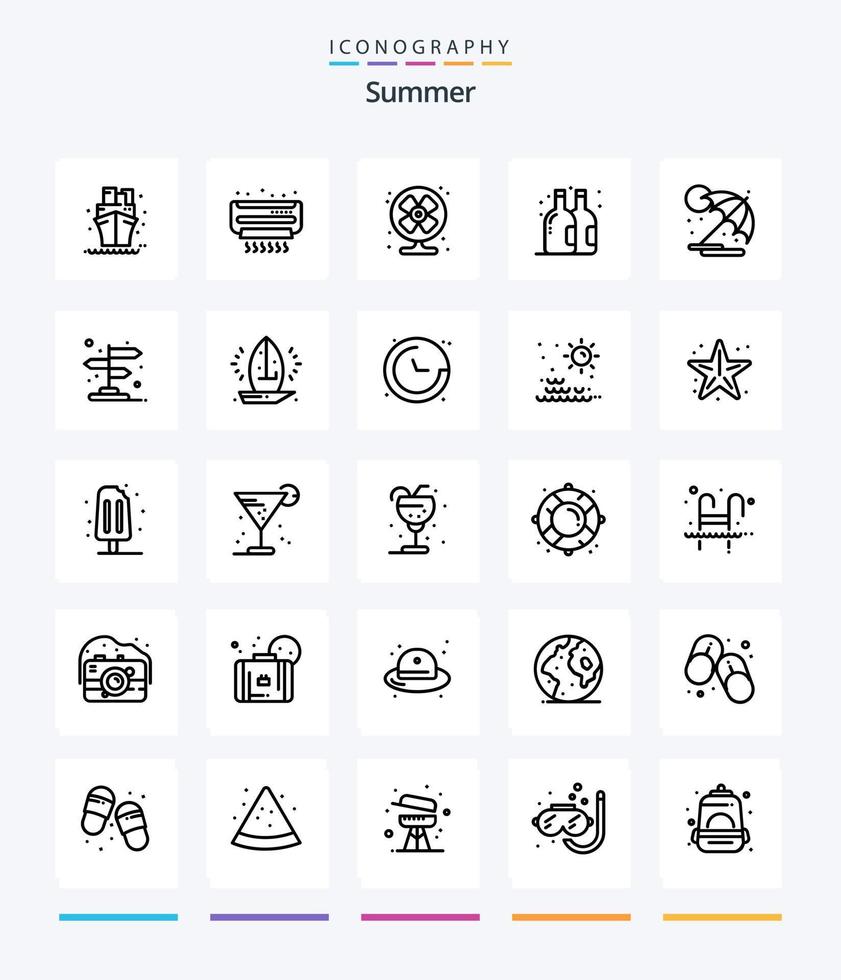 Creative Summer 25 OutLine icon pack  Such As umbrella. summer. air. summer. beer vector