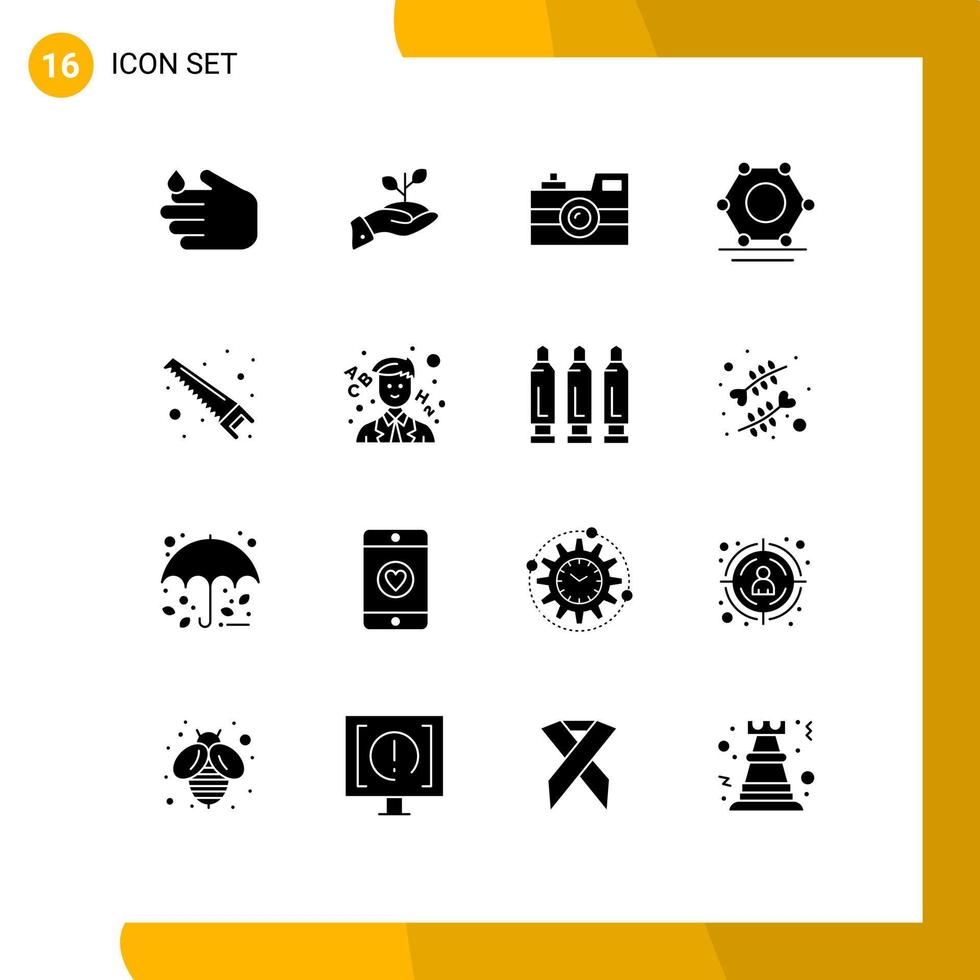 Pack of 16 Modern Solid Glyphs Signs and Symbols for Web Print Media such as network vintage camera loan retro camera camera Editable Vector Design Elements