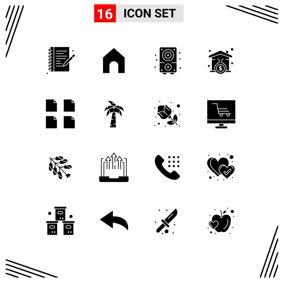 Set of 16 Modern UI Icons Symbols Signs for multiple documents multimedia loanhome mortgage Editable Vector Design Elements