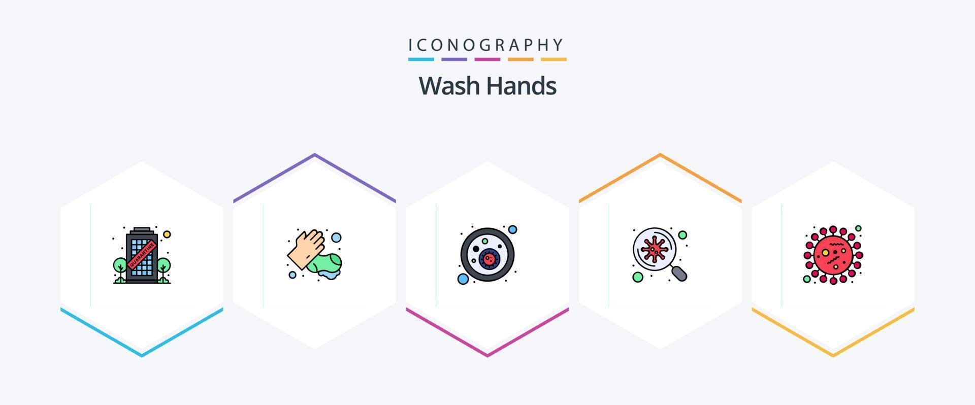 Wash Hands 25 FilledLine icon pack including coronavirus. scan. blood bacteria. virus. bacteria vector
