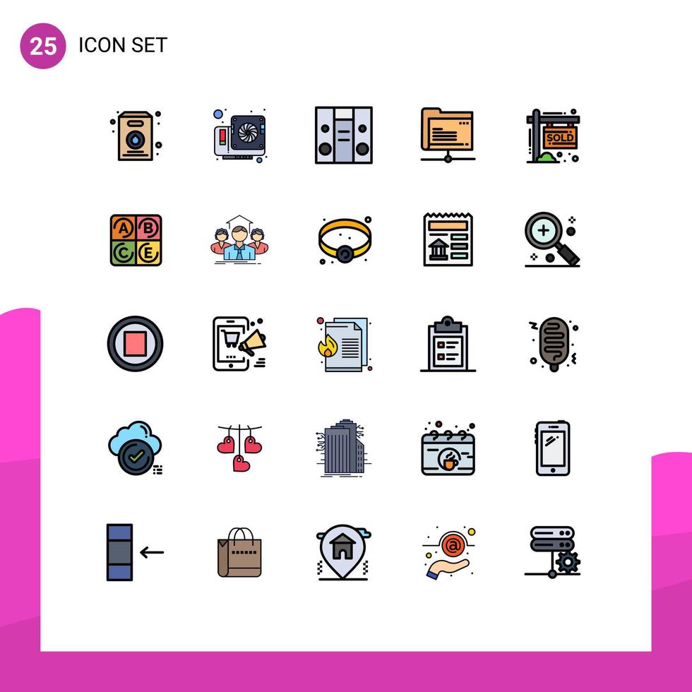 Stock Vector Icon Pack of 25 Line Signs and Symbols for income property center house server Editable Vector Design Elements