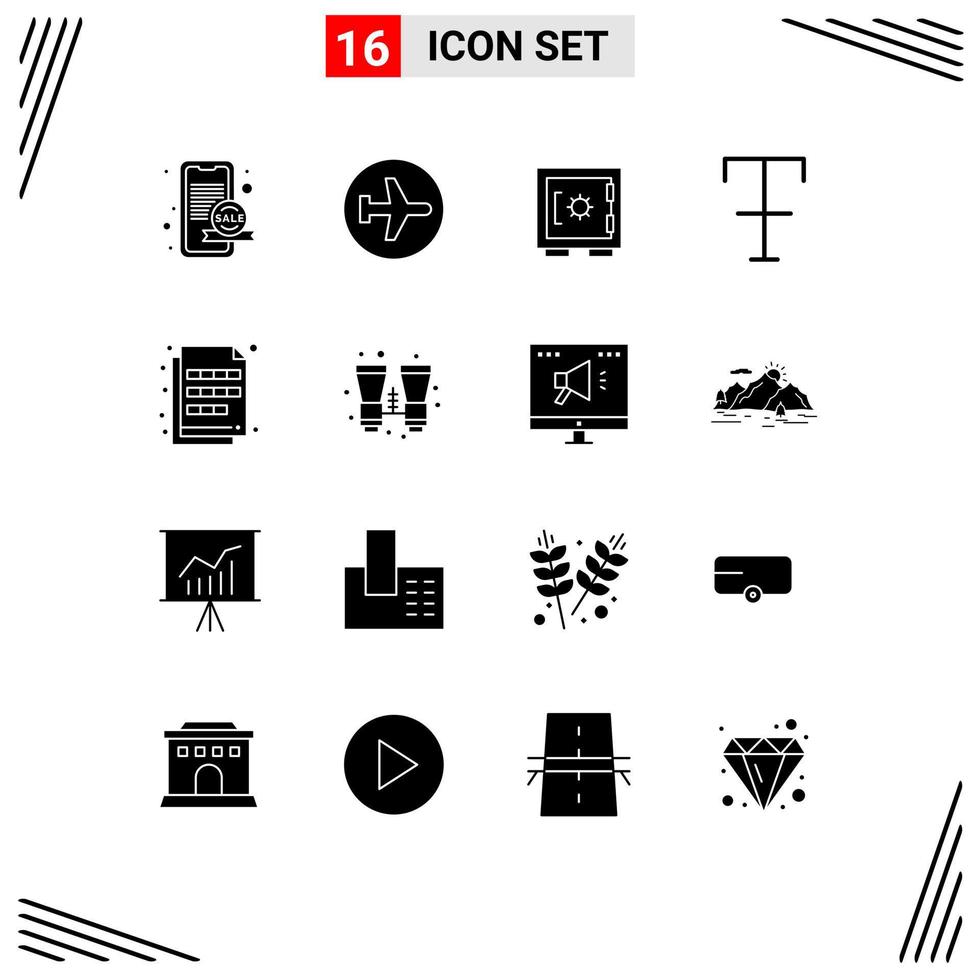 Universal Icon Symbols Group of 16 Modern Solid Glyphs of extension strike sign format secure Editable Vector Design Elements