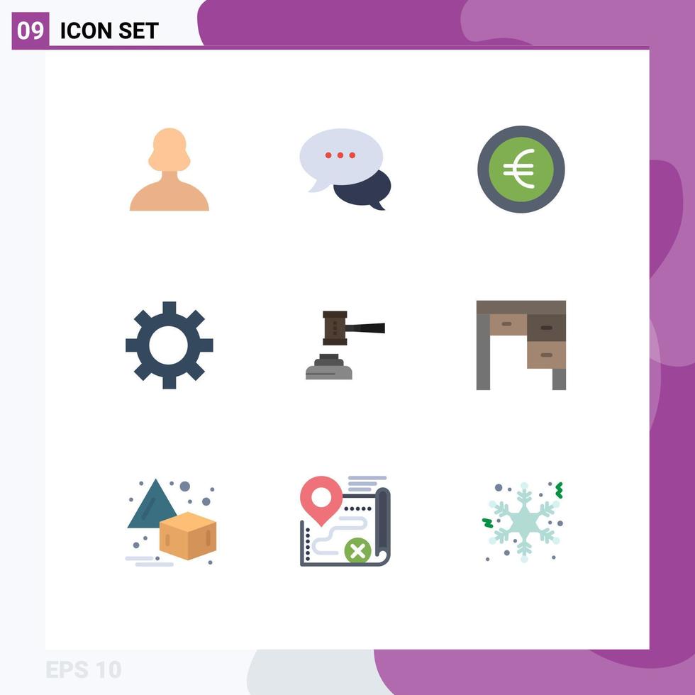 9 Thematic Vector Flat Colors and Editable Symbols of court action coin law gear Editable Vector Design Elements