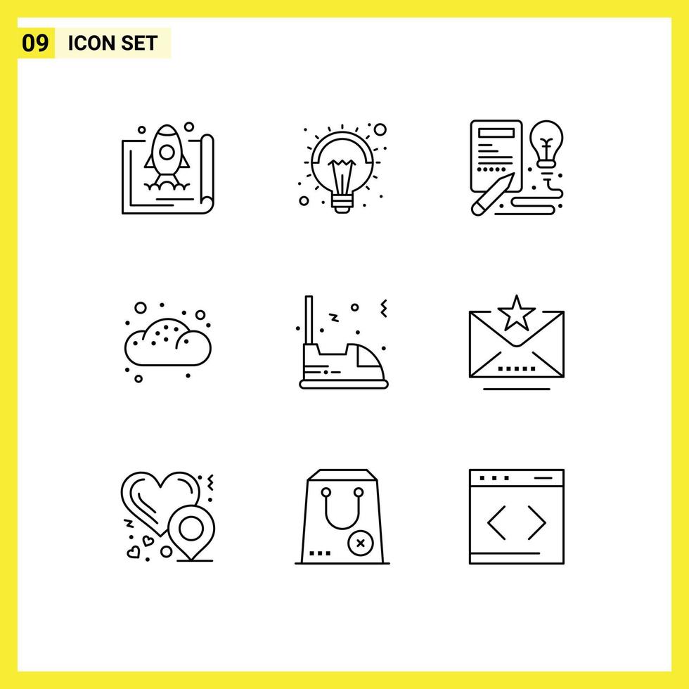 Group of 9 Modern Outlines Set for electric bun lamp bread process Editable Vector Design Elements