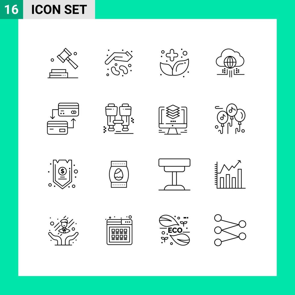 User Interface Pack of 16 Basic Outlines of technology think growth internet herbal Editable Vector Design Elements
