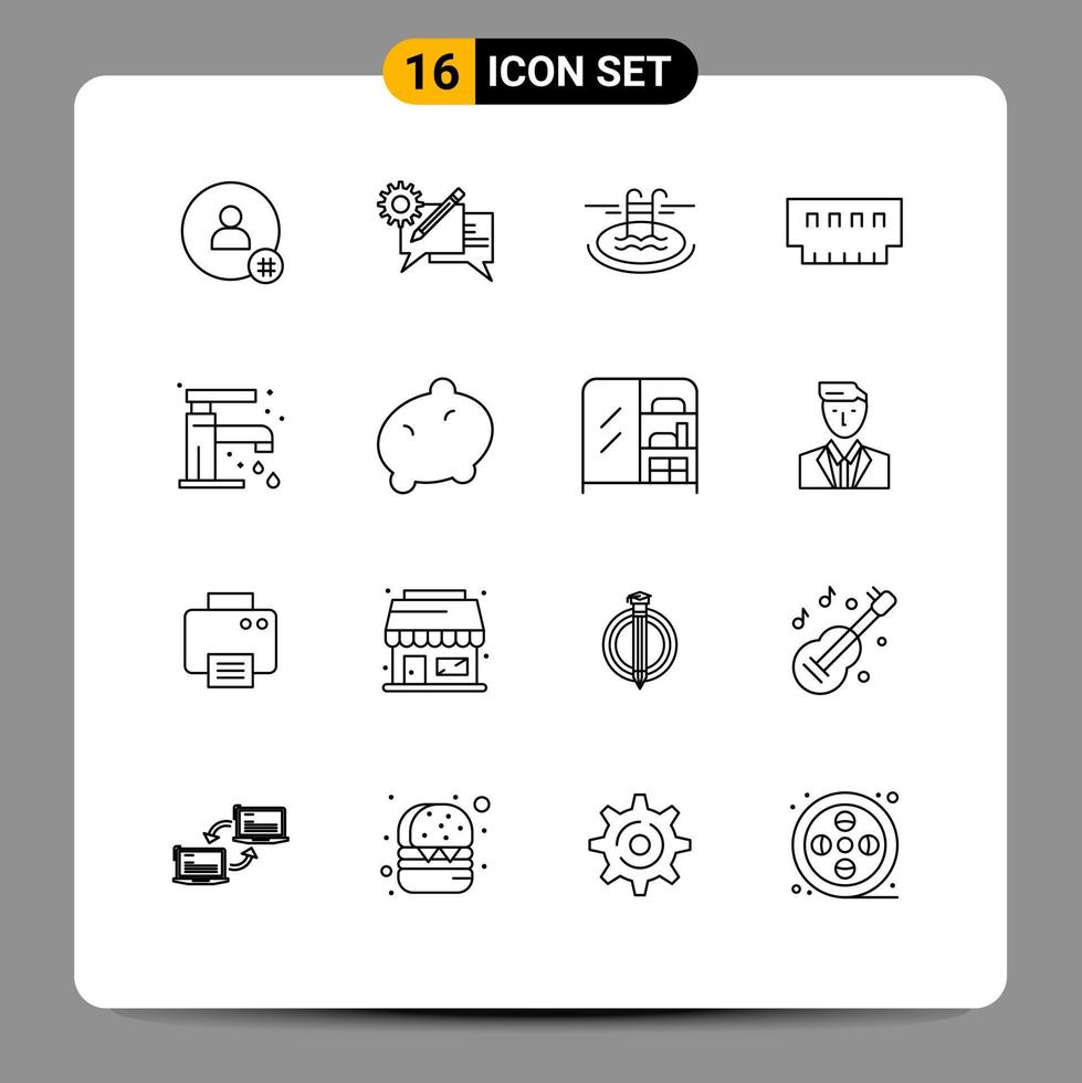 Stock Vector Icon Pack of 16 Line Signs and Symbols for hardware devices setting computers hotel Editable Vector Design Elements