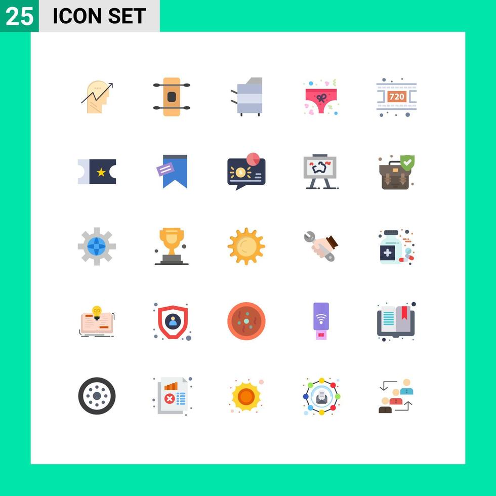 Paquete de 25 colores planos de interfaz de usuario de signos y símbolos modernos de calzoncillos de película tecnología de amor de copiadora elementos de diseño vectorial editables vector