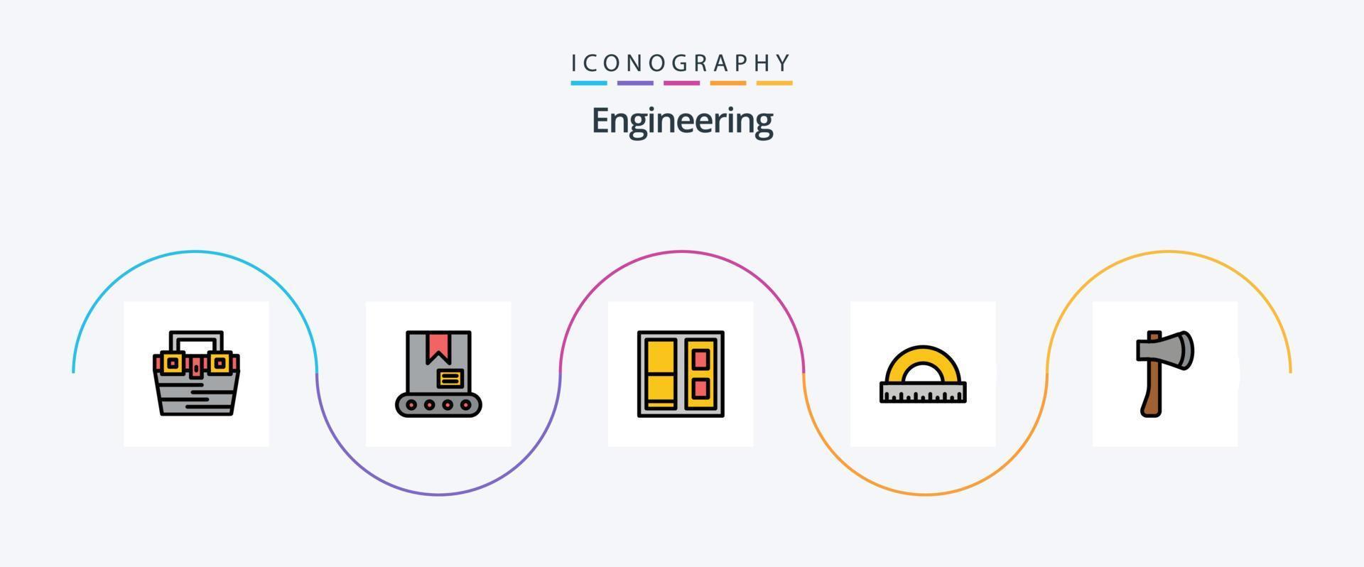 paquete de iconos de 5 planos llenos de línea de ingeniería que incluye herramienta de hacha. escala. edificio. gobernante. construcción vector