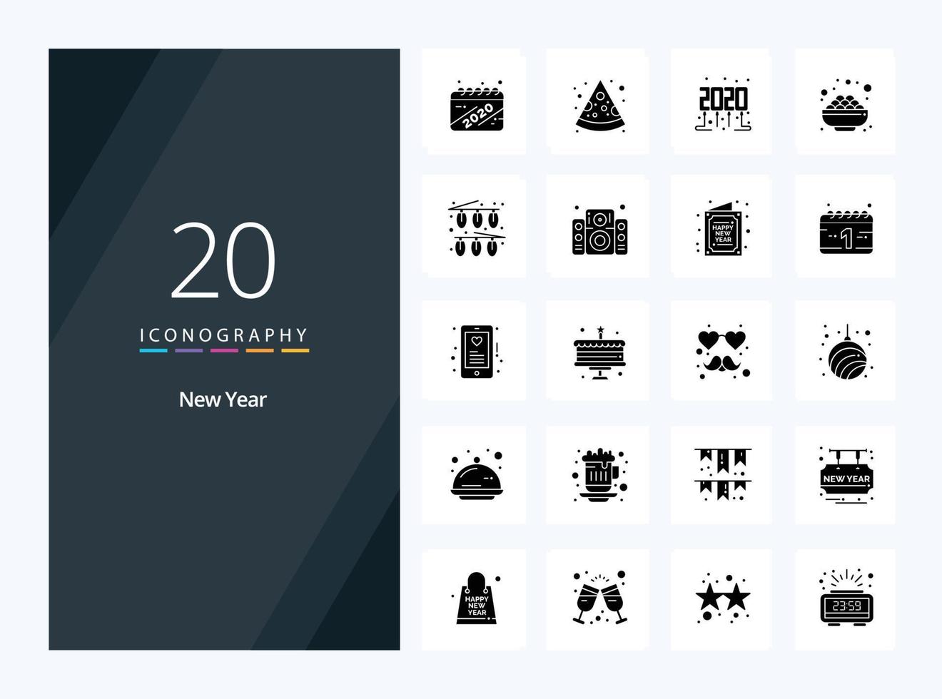 20 New Year Solid Glyph icon for presentation vector