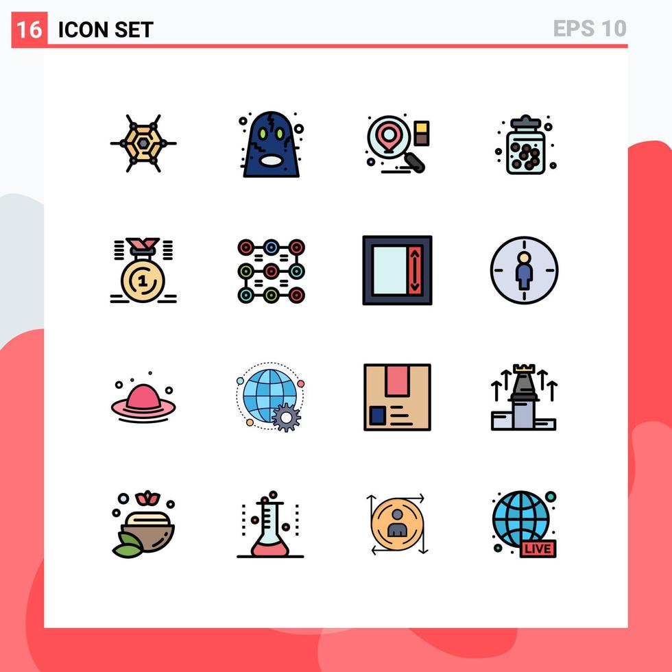 Set of 16 Modern UI Icons Symbols Signs for position award search sweets dessert Editable Creative Vector Design Elements