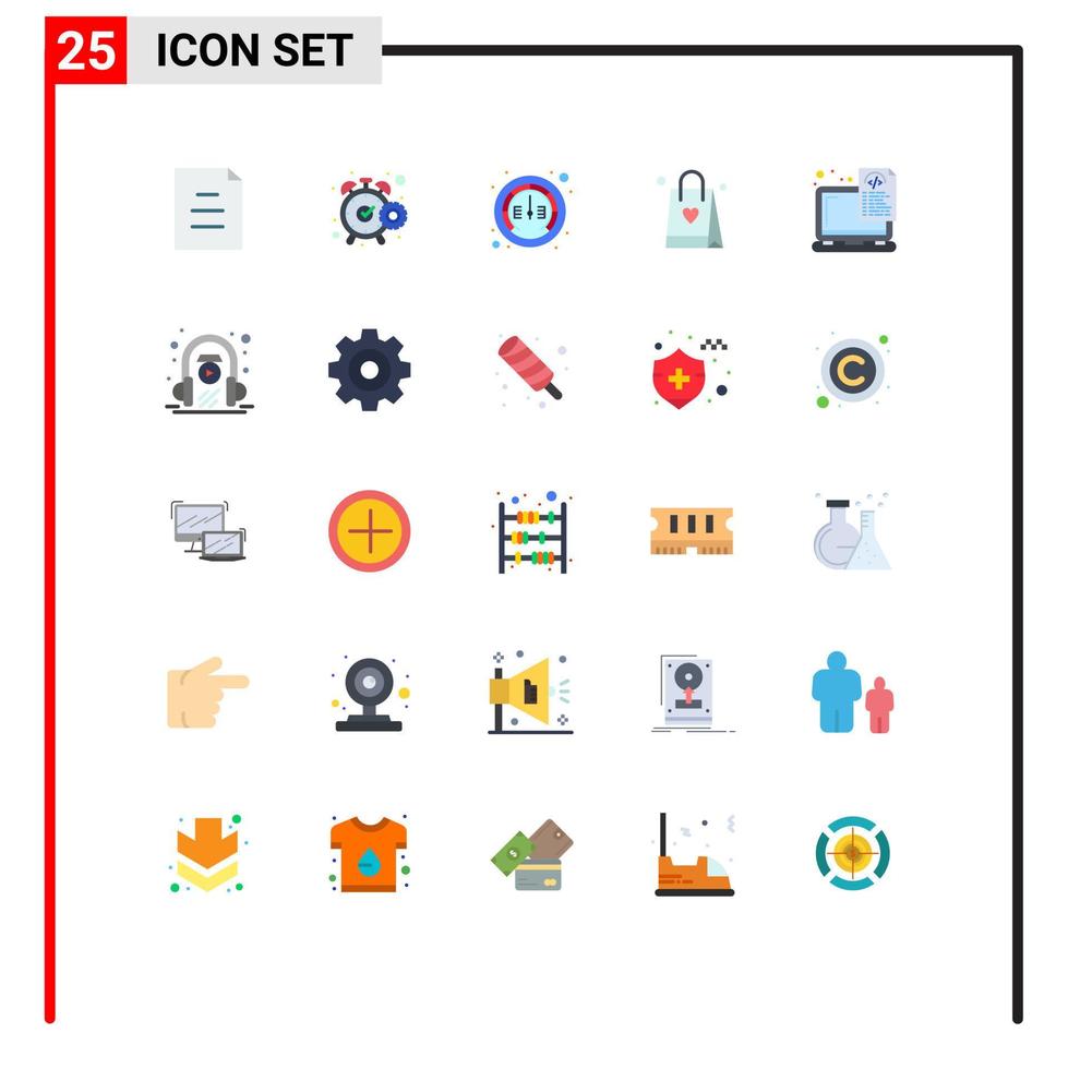 Paquete de 25 colores planos de interfaz de usuario de signos y símbolos modernos de archivos calibre de dispositivo amor bolsa de compras elementos de diseño vectorial editables vector