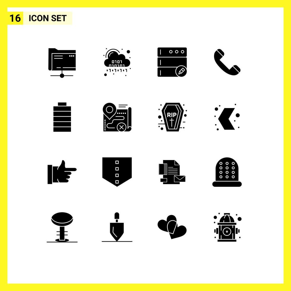 16 Universal Solid Glyph Signs Symbols of electric telephone server phone call Editable Vector Design Elements