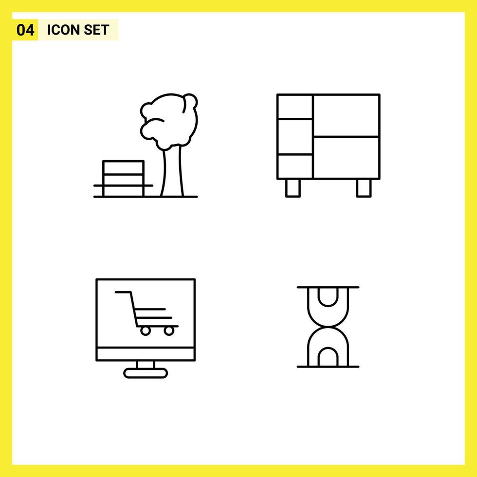 Set of 4 Modern UI Icons Symbols Signs for bench development tree home ware project Editable Vector Design Elements