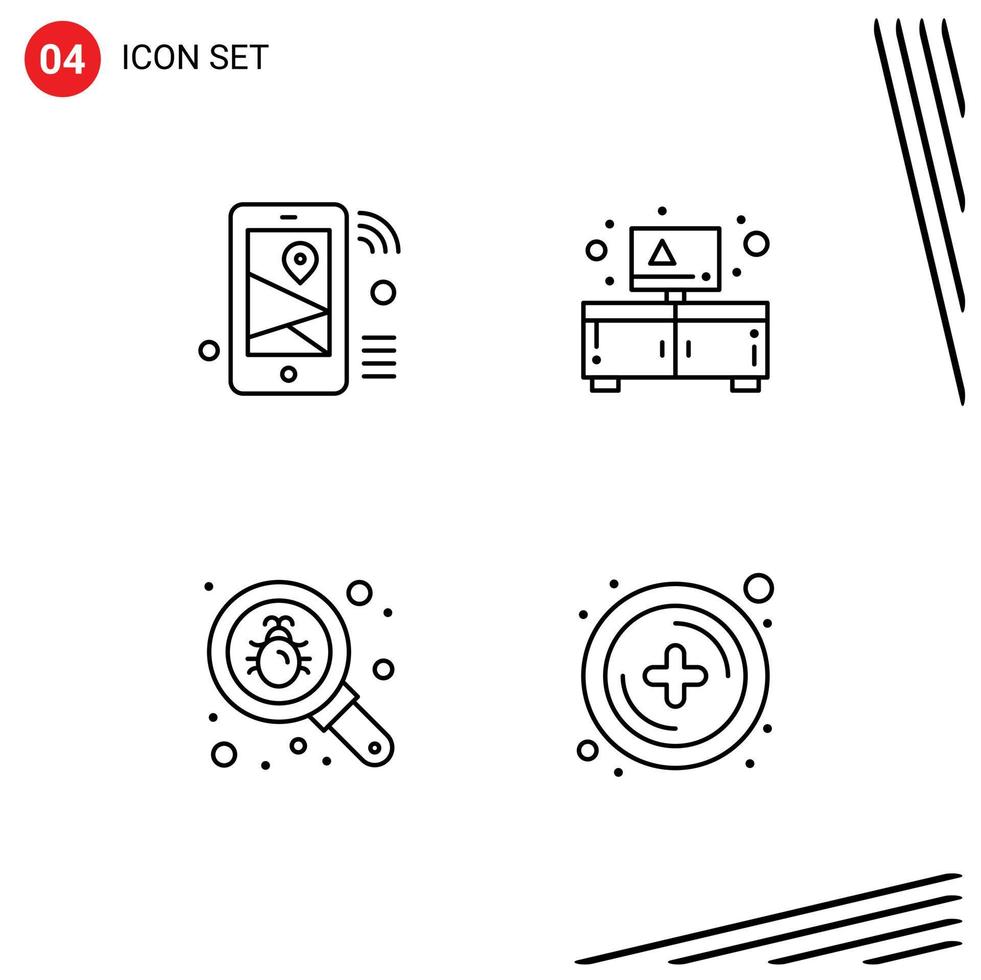 4 Universal Filledline Flat Colors Set for Web and Mobile Applications internet bug share cupboard search Editable Vector Design Elements