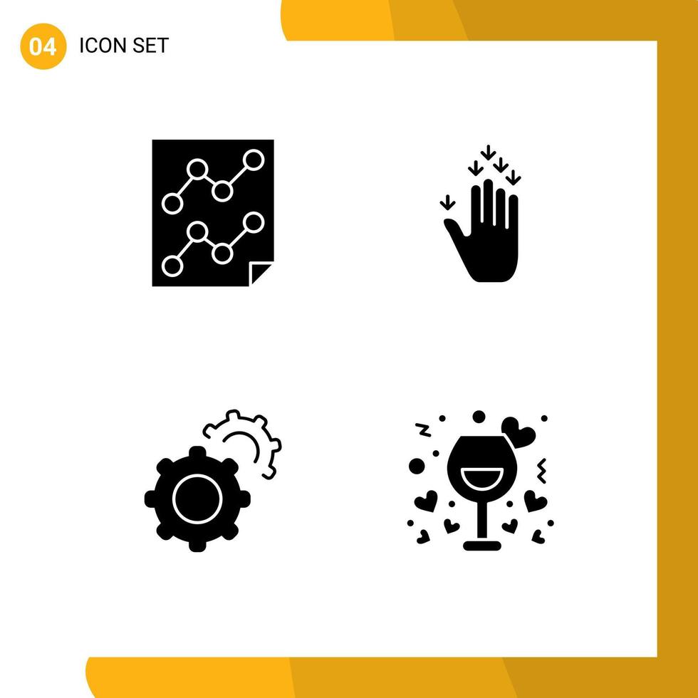 User Interface Pack of 4 Basic Solid Glyphs of analytics gear paper hand setting Editable Vector Design Elements