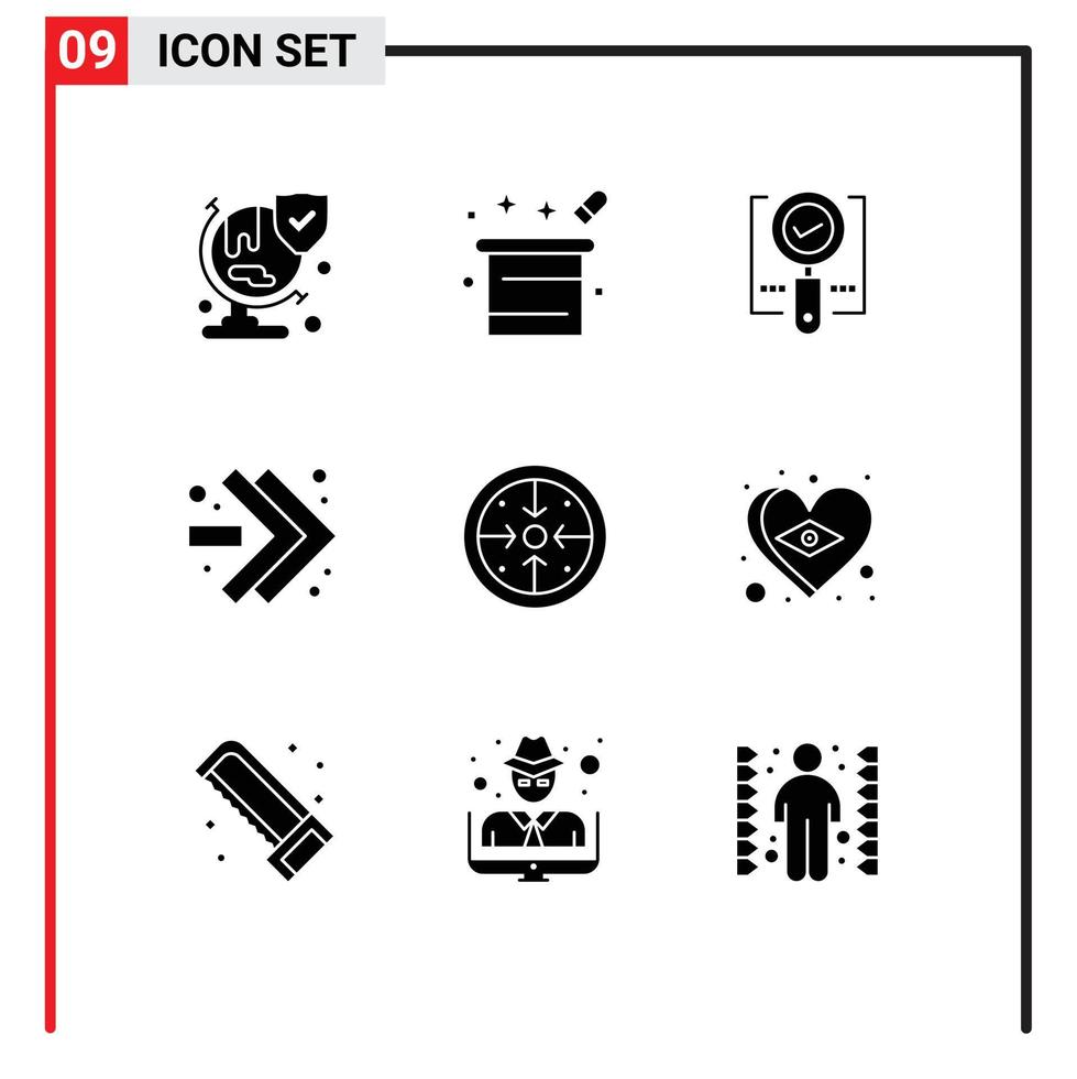 User Interface Pack of 9 Basic Solid Glyphs of stages fast forward magician hat arrows ok Editable Vector Design Elements